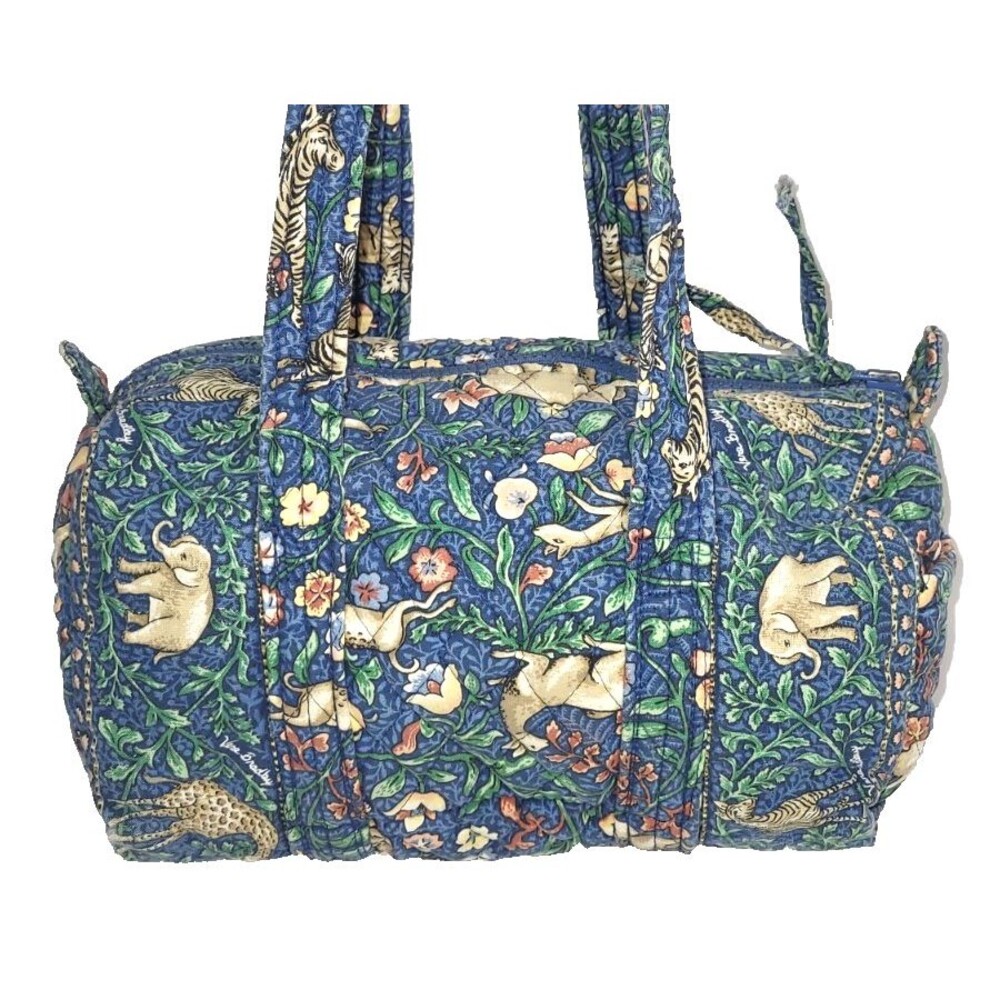 Vera Bradley Animal Kingdom Quilted Barrel Shoulder Bag Blue Safari Vintage